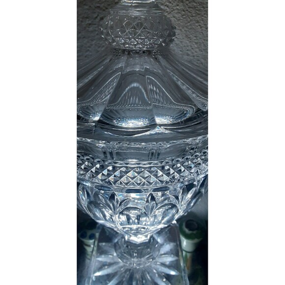 Vintage Tall Lidded Lead Crystal Pedestal Candy Dish w/ Cordless Citrine Lights - Picture 6 of 11
